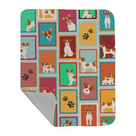 Lots of Red and White Jack Russell Terrier Quilted Blanket 50x60 Artwork Pattern Quilted Throw Blanket for Bed, Couch, Sofa, Soft and Lightweight