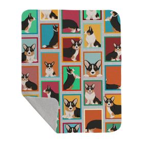 Lots of Tricolor Cardigan Corgi Quilted Blanket 50x60 Artwork Pattern Quilted Throw Blanket for Bed, Couch, Sofa, Soft and Lightweight