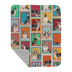 Lots of Blue Merle Welsh Cardigan Corgi Quilted Blanket 50x60 Artwork Pattern Quilted Throw Blanket for Bed, Couch, Sofa, Soft and Lightweight