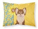 Summer Sunflowers Longhaired Chocolate and White Chihuahua Standard Pillowcase Lightweight Super Soft Easy Care Decorative Artwork Pillowcase
